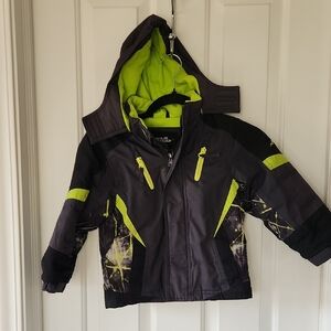 Kids Black and Green Hooded Puffer Jacket